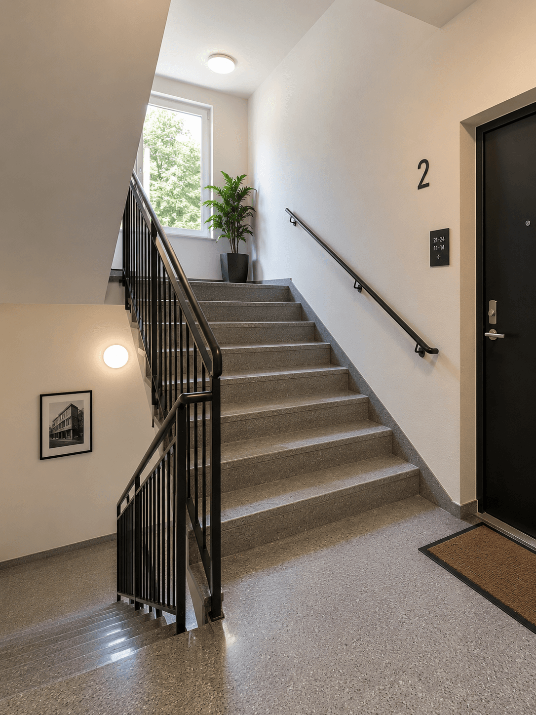 Clean apartment staircase